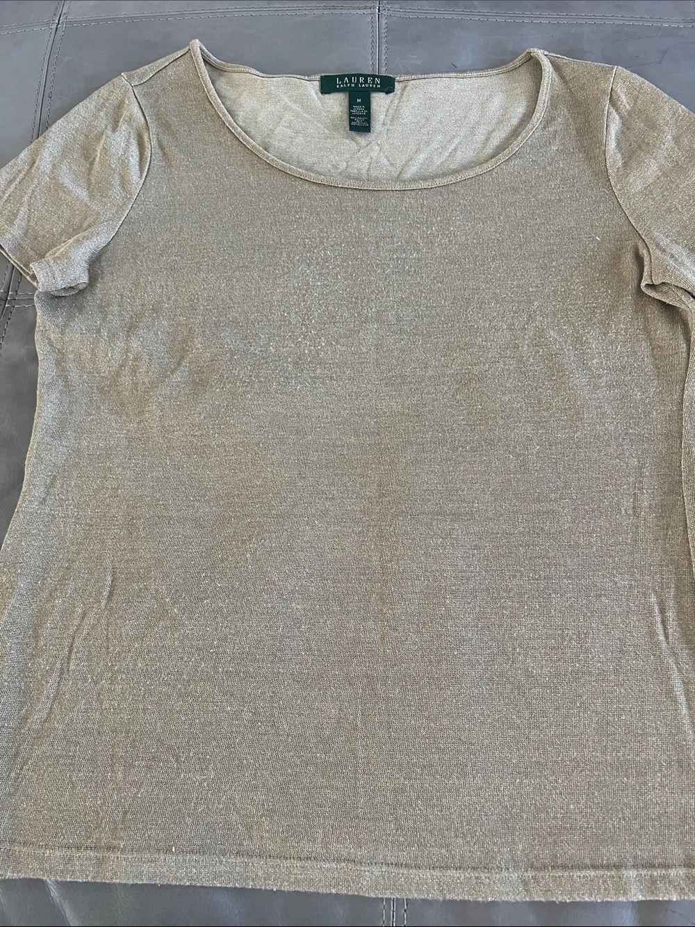 Lauren Ralph Lauren Shimmer Short-Sleeve Crewneck Top - Gold